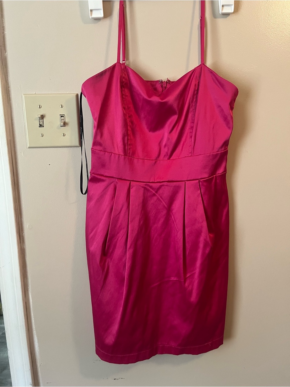 Fuchsia Satin Spaghetti-Strap Dress Vintage Hot Pink Forever 21 Small Dress